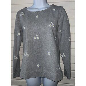 Talbots Sz XS Terry Embroidered Daisy Sweatshirt Pullover Top Cotton Stretch EUC